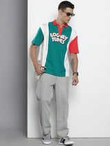 Men's Boxy Looney Tunes Printed Polo Collar Tshirt