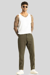 Men's Olive Casual Regular Fit Solid Chinos