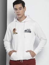 Men's White Casual Hood Neck Graphic Full Sleeves Hoodie