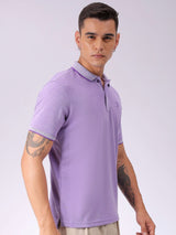Men's Purple Casual Self-Design Half Sleeves Tshirt