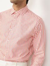 Men's Red Casual Regular Fit Striped Full Sleeves Shirt