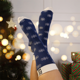 Unisex Blue and White Crew Lengh Snowflake Socks
