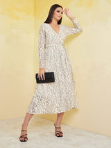 Women's Ethnic Motifs Printed Bishop Sleeves Tie Up Maxi Dress