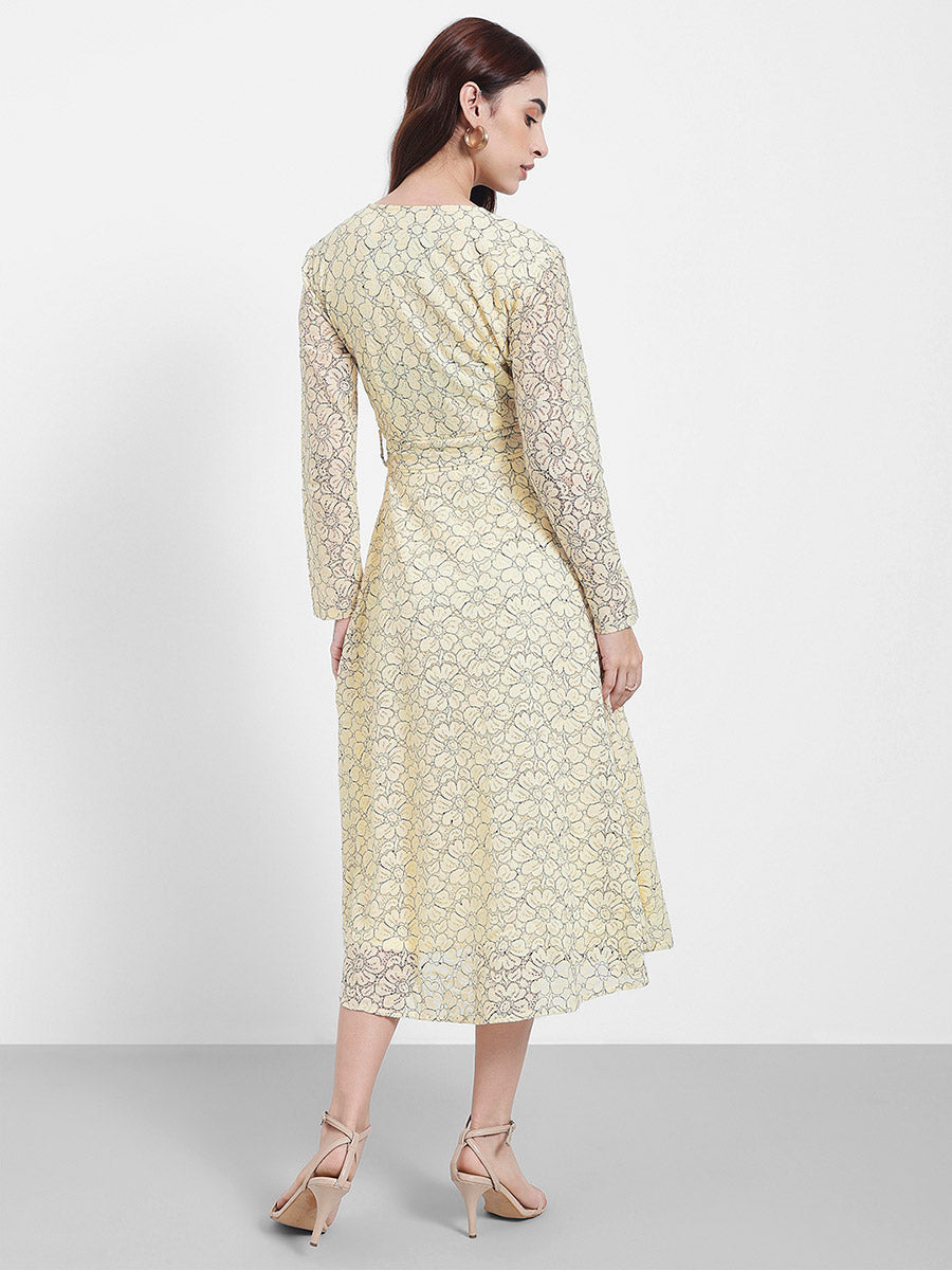 Women's Ethnic Motifs Printed Bishop Sleeves Tie Up Maxi Dress