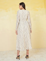 Women's Ethnic Motifs Printed Bishop Sleeves Tie Up Maxi Dress