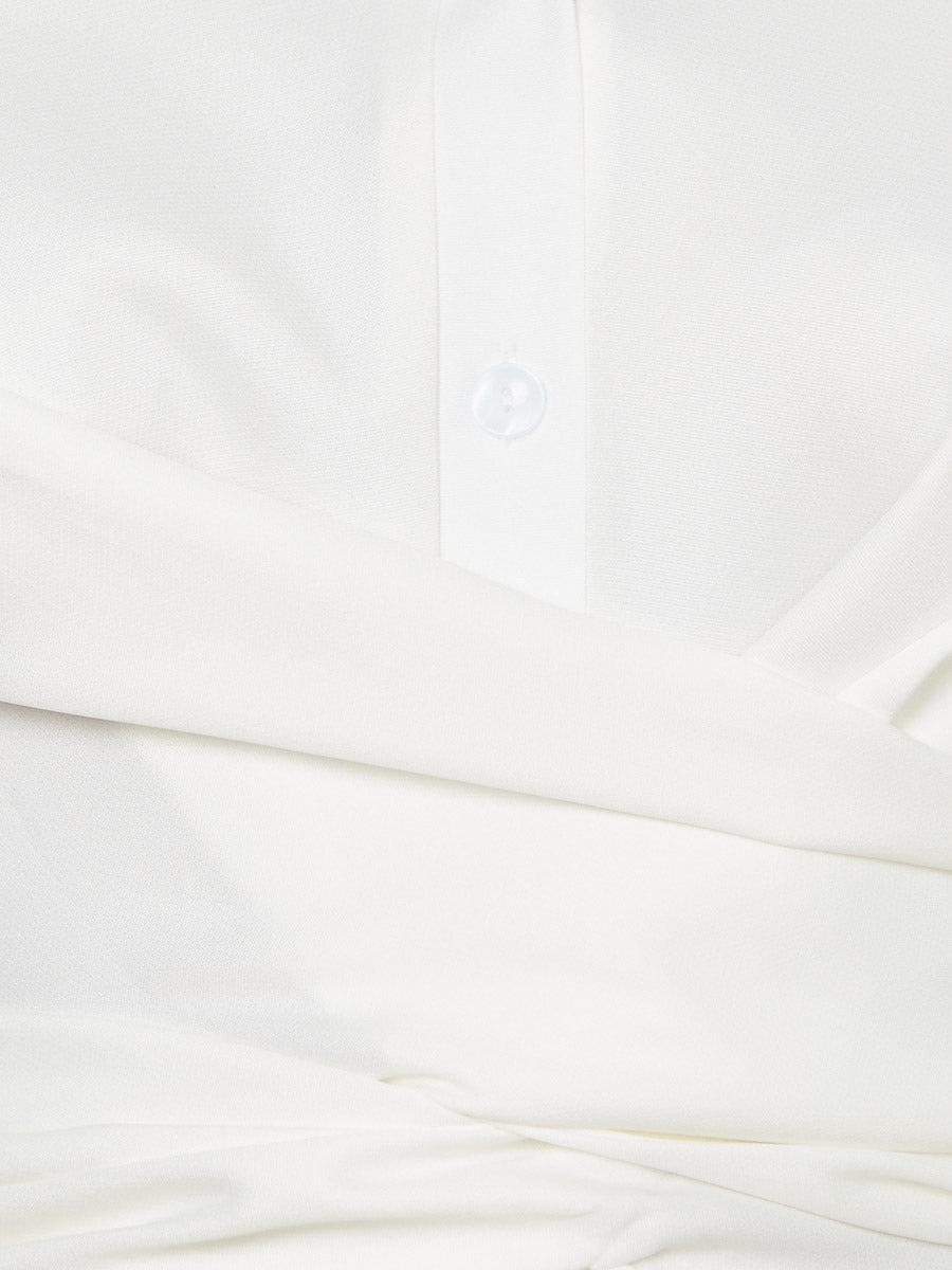 Women's White Wrap Over Tie Waist A-Line Midi Dress