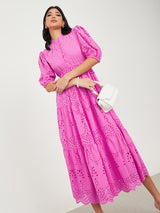 Women's Pink Casual A-Line Shirt Collar Half Sleeves Midi Dresses