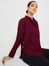 Women's Red Casual Regular Fit Solid Full Sleeves Shirt