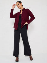 Women's Red Casual Regular Fit Solid Full Sleeves Shirt