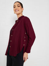 Women's Red Casual Regular Fit Solid Full Sleeves Shirt