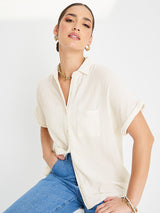 Women's White Casual Regular Fit Solid Half Sleeves Shirt