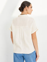 Women's White Casual Regular Fit Solid Half Sleeves Shirt