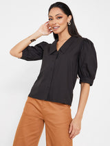 Women's Black Casual Regular Fit Solid Half Sleeves Shirt