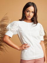 Women's White Casual Regular Fit Half Sleeves Top