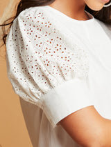 Women's White Casual Regular Fit Half Sleeves Top