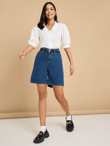 Women's White Casual Regular Fit Solid Half Sleeves Shirt