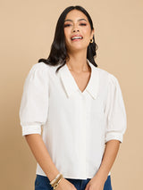 Women's White Casual Regular Fit Solid Half Sleeves Shirt