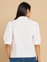 Women's White Casual Regular Fit Solid Half Sleeves Shirt