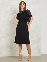 Women's Black Lace Self Design Sheath Dress