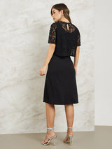 Women's Black Lace Self Design Sheath Dress
