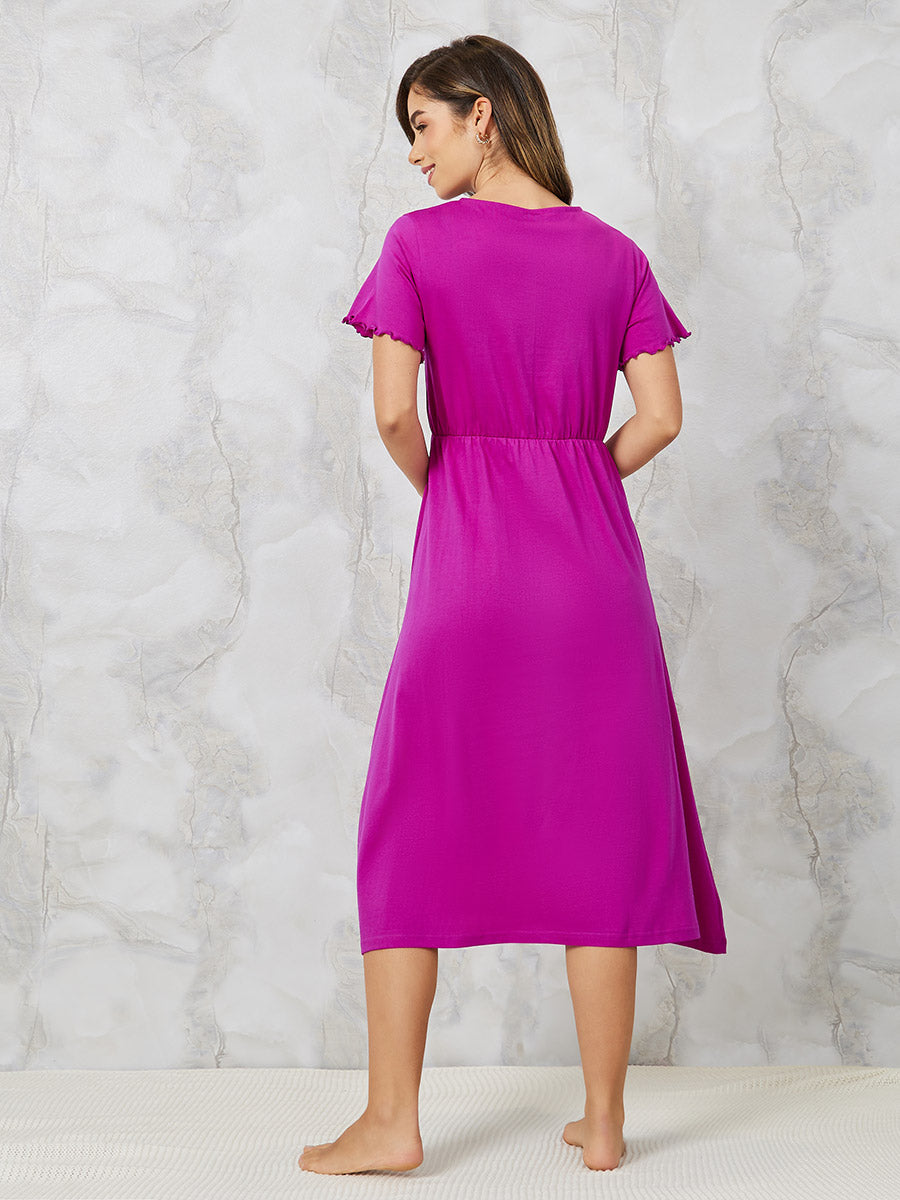 Women's Pink Wrap Midi Length Night Dress