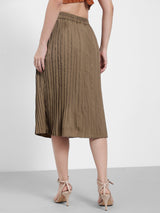 Women's Brown Casual Pleated A-Line Midi Skirt