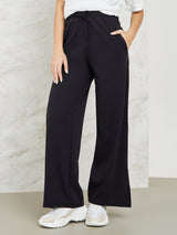 Women's Wide Leg Jogger with Side Slit | Black