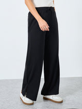 Women's Wide Leg Jogger with Side Slit | Black