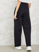 Women's Wide Leg Jogger with Side Slit | Black