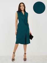 Women's Green Cotton Blazer Midi Length Dress