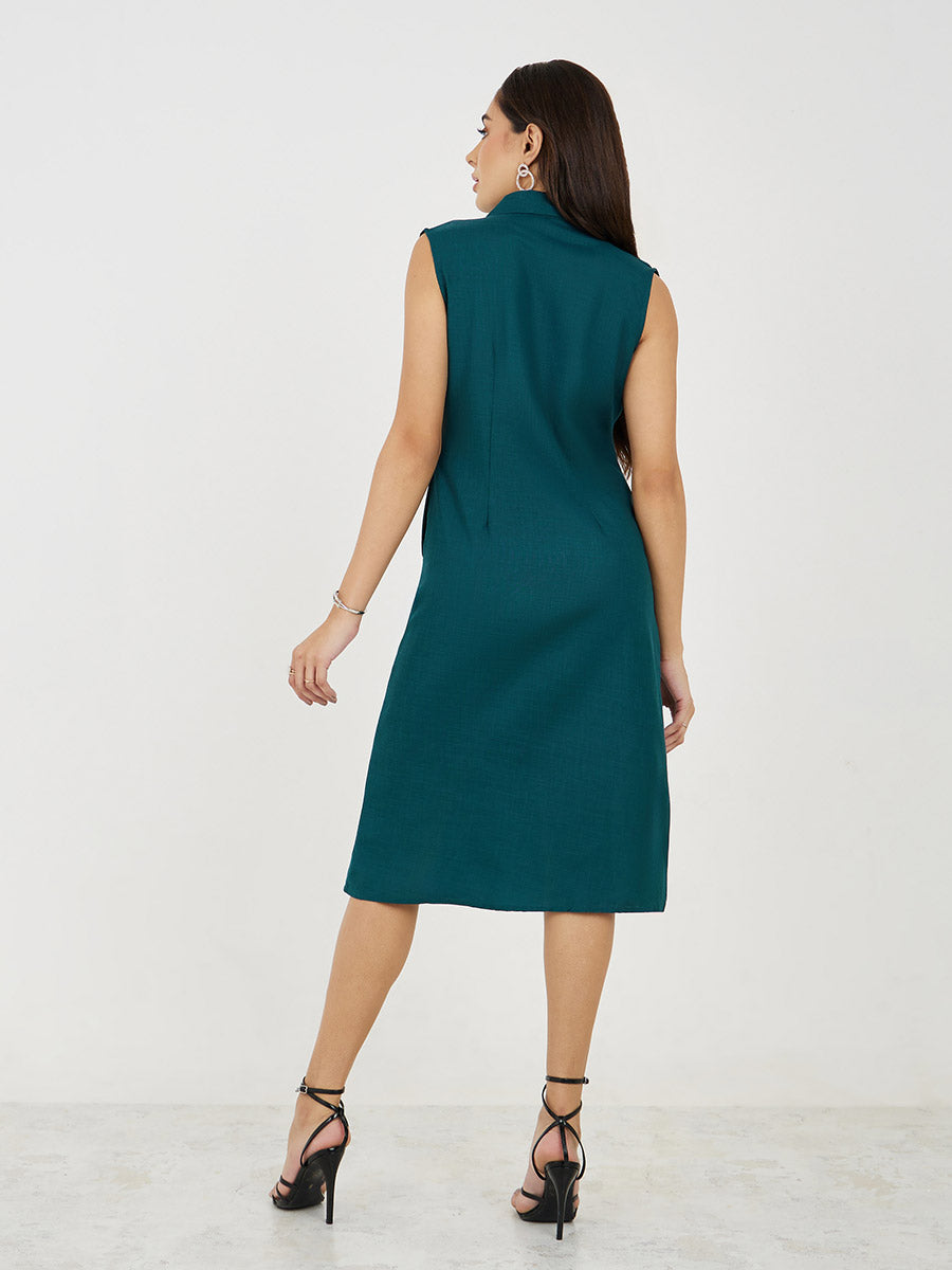 Women's Green Cotton Blazer Midi Length Dress