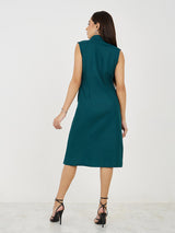 Women's Green Cotton Blazer Midi Length Dress
