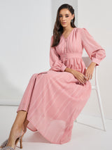Women's Pink Volume Sleeve A-Line Maxi Dress