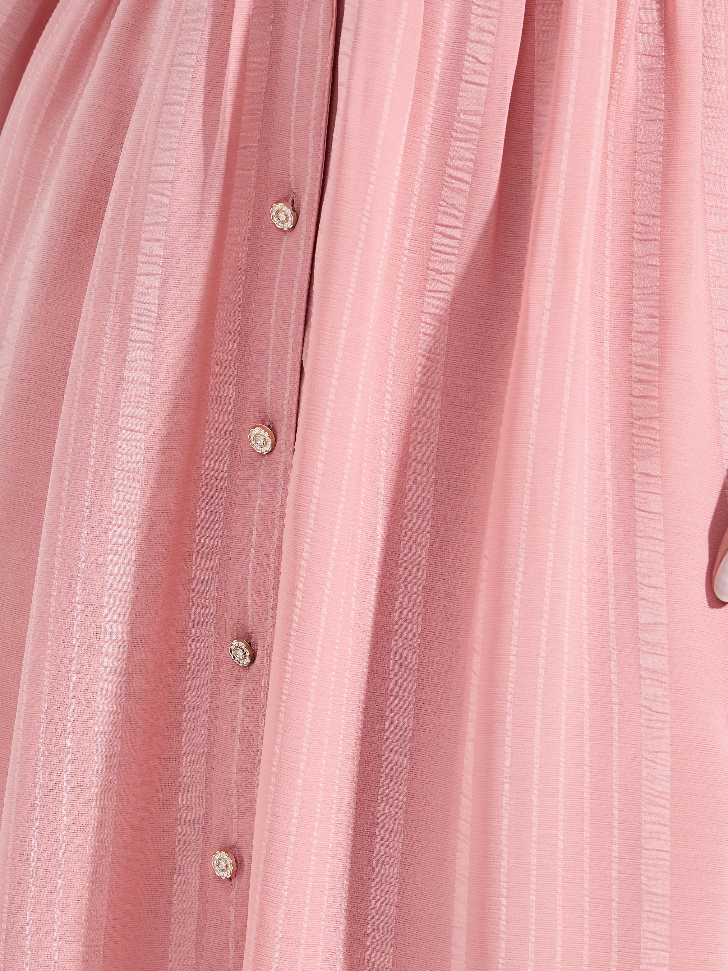 Women's Pink Volume Sleeve A-Line Maxi Dress