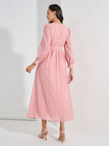 Women's Pink Volume Sleeve A-Line Maxi Dress