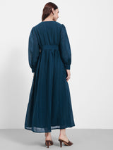 Women's Teal Volume Sleeve A-Line Maxi Dress
