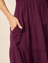 Women's Purple Puff Sleeves Smocked Midi Length Dress