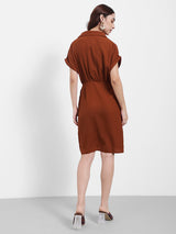 Women's Rust Brown Wrap Knee Length Dress In Sheath Shape