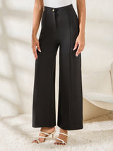 Women's Casual High Rise Wide Leg Pants with Pintuck Detail | Black
