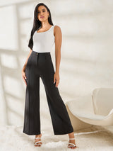 Women's Casual High Rise Wide Leg Pants with Pintuck Detail | Black