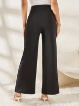 Women's Casual High Rise Wide Leg Pants with Pintuck Detail | Black
