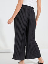 Women's Casual Solid Wide Leg Paper Bag Waist Pleated Pants | Black
