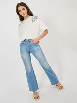 Women's White Casual Oversized Fit Printed Half Sleeves Tshirt