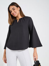 Women's Black Casual Regular Fit Solid Full Sleeves Top