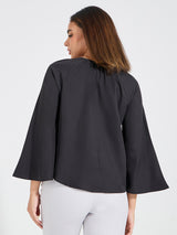 Women's Black Casual Regular Fit Solid Full Sleeves Top