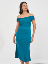 Women's Olive Solid Off Shoulder Mermaid Hem Maxi Dress