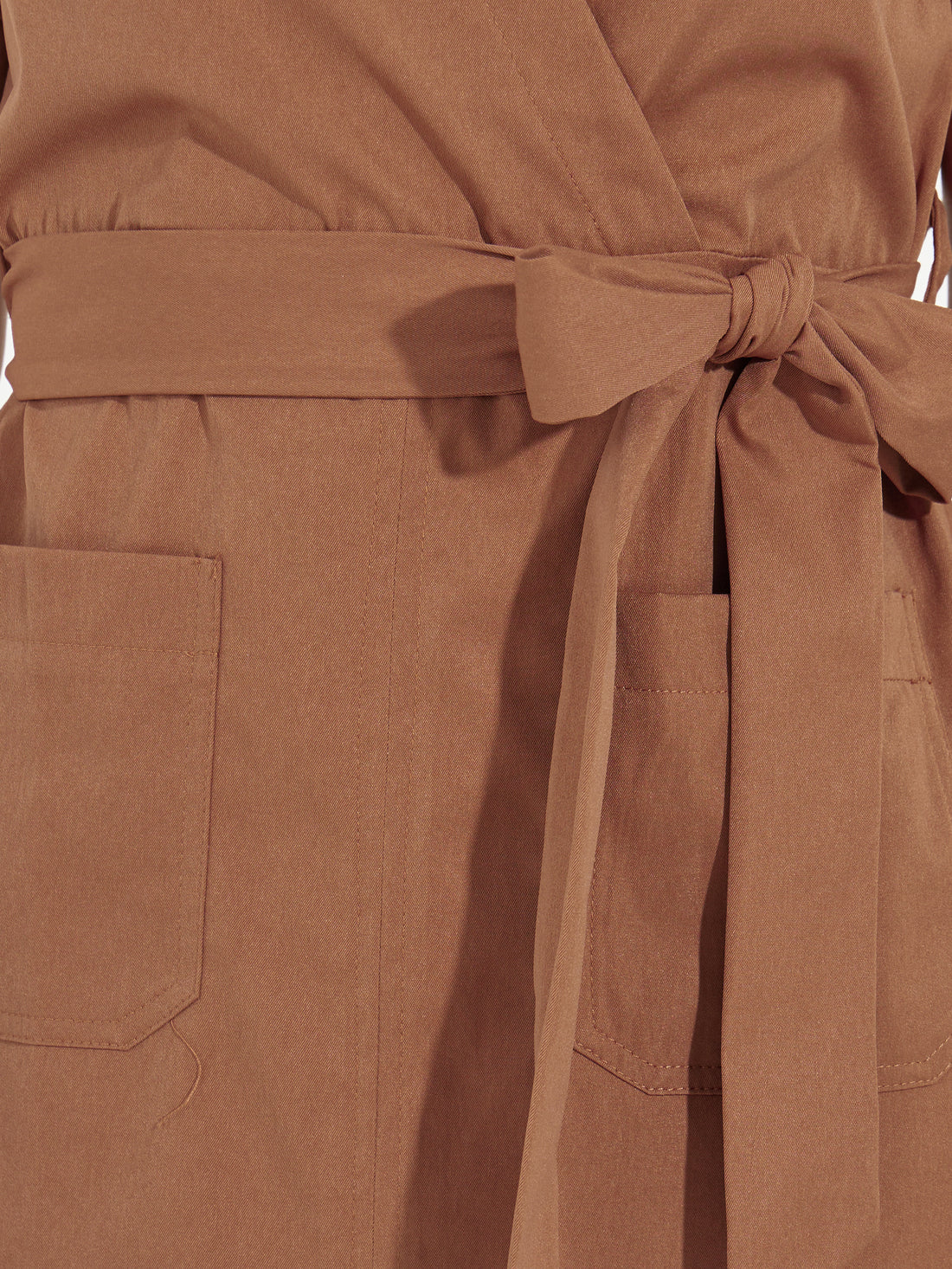 Women's Brown Solid Half Sleeve Wrap Style Midi Dress