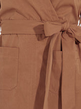 Women's Brown Solid Half Sleeve Wrap Style Midi Dress