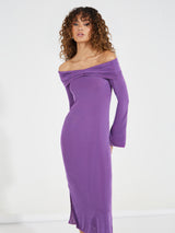 Women's Purple Solid Off-Shoulder Sheath Maxi Dress