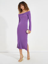 Women's Purple Solid Off-Shoulder Sheath Maxi Dress